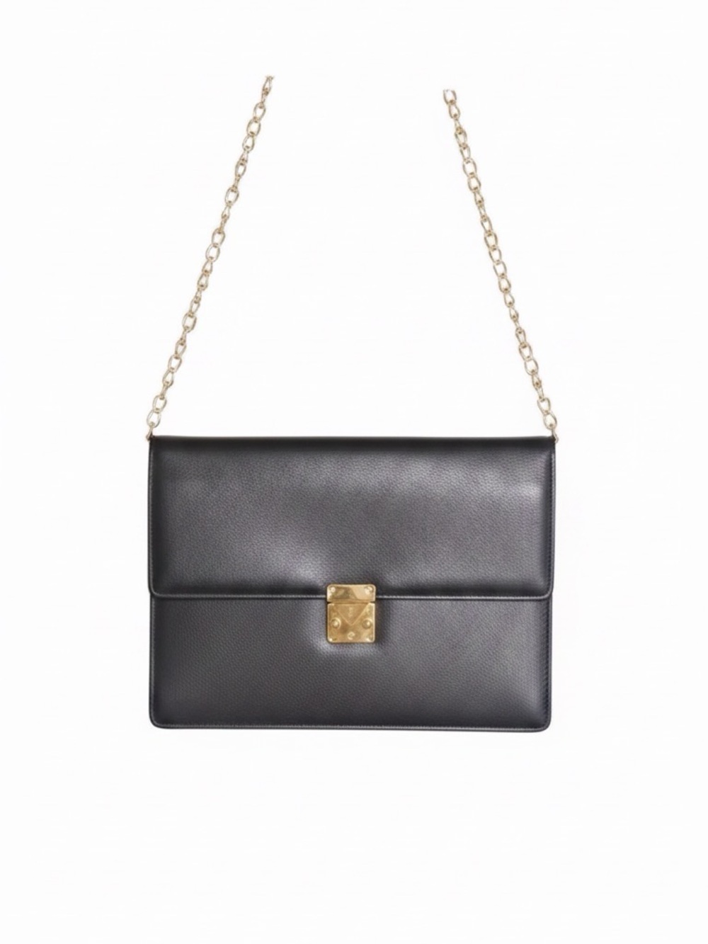 Yves Saint Laurent Black Leather Clutch with Gold Chain